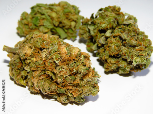 Closeup of medical cannabis bud. Lemon haze. Marijuana bud on white background.