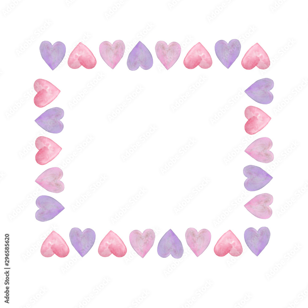 Pink hears square frame, simple ornament, symbol of love