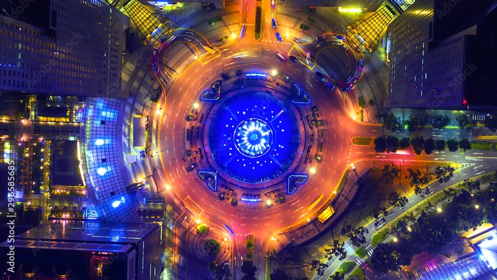 4K, Time lapse traffic at fountain of wealth roundabout at Night Singapore 4K, Time lapse traffic at fountain of wealth roundabout at Night Singapore