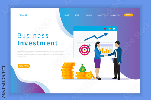 Business investment concept landing page illustration. two people shaking hands to invest. it is can be used for websites, landing pages, UI, mobile applications, posters, banners
