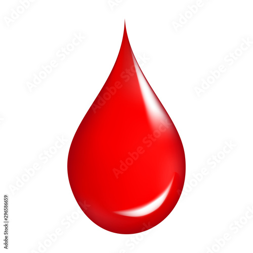 Red blood drop with lights. Health element on white isolated background.