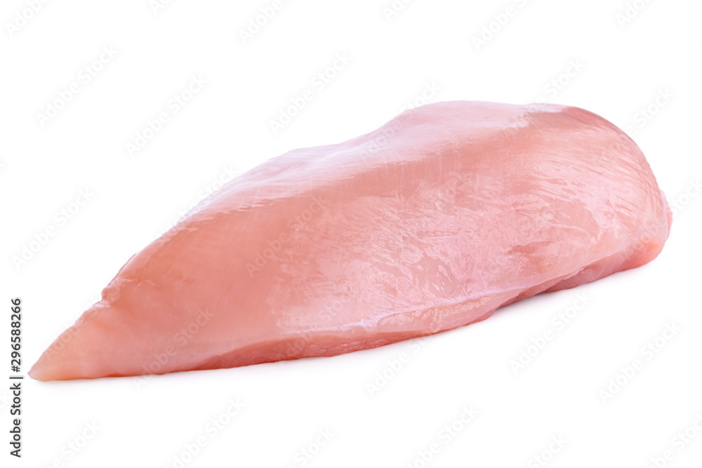 Whole uncooked boned chicken breast isolated on white. Whole uncooked boned chicken breast isolated on white.