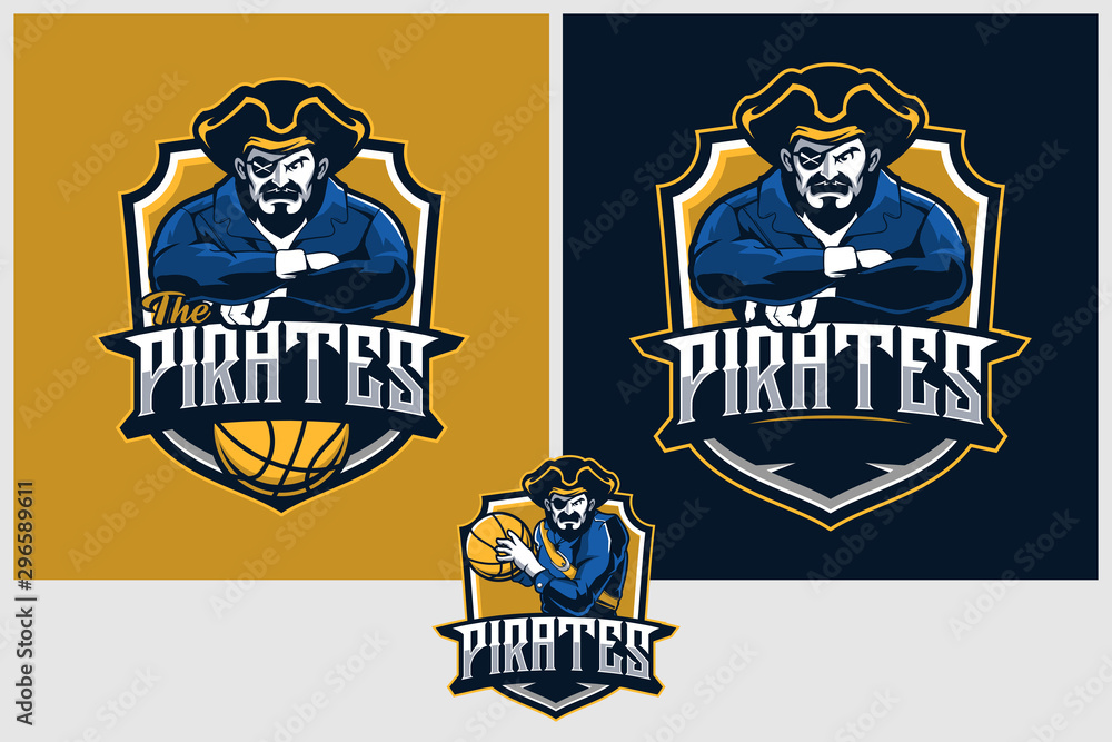 pirate cartoon vector for basketball team badge logo template