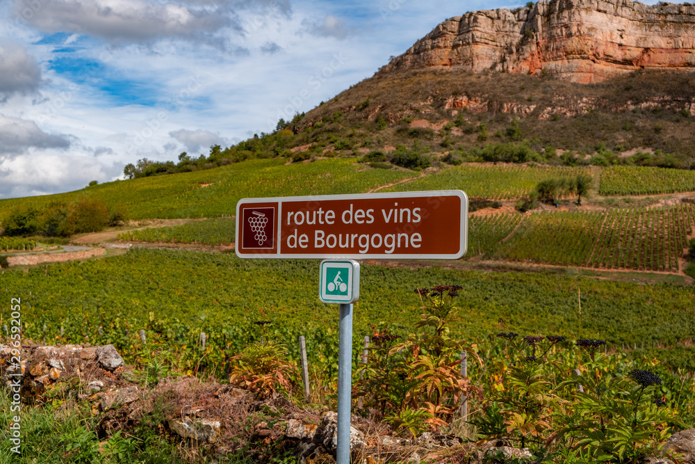 wine route arrow, Burgundy (Bourgogne), France