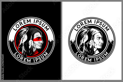 native american head character vector round logo template