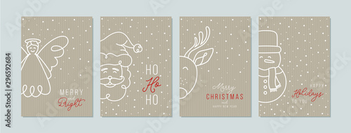 Merry Christmas cards set with hand drawn elements. Doodles and sketches vector Christmas illustrations, DIN A6.