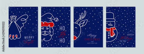 Merry Christmas cards set with hand drawn elements. Doodles and sketches vector Christmas illustrations, DIN A6.