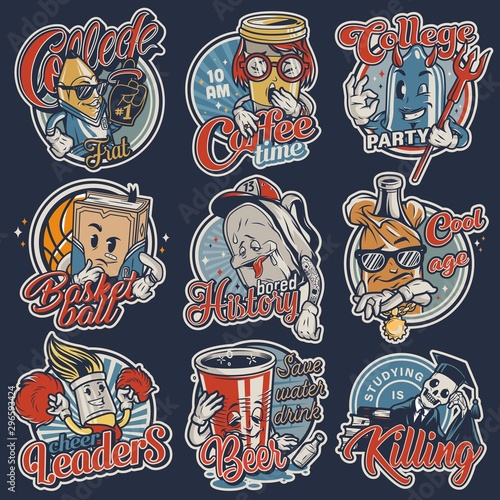 Colorful college funny round prints collection