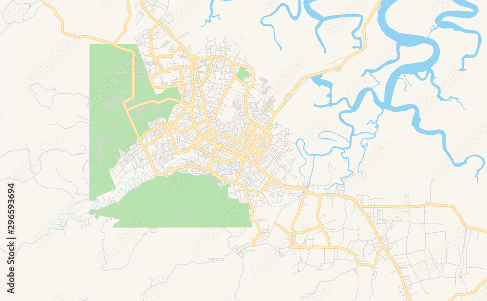 Fototapeta premium Printable street map of Langsa, Indonesia