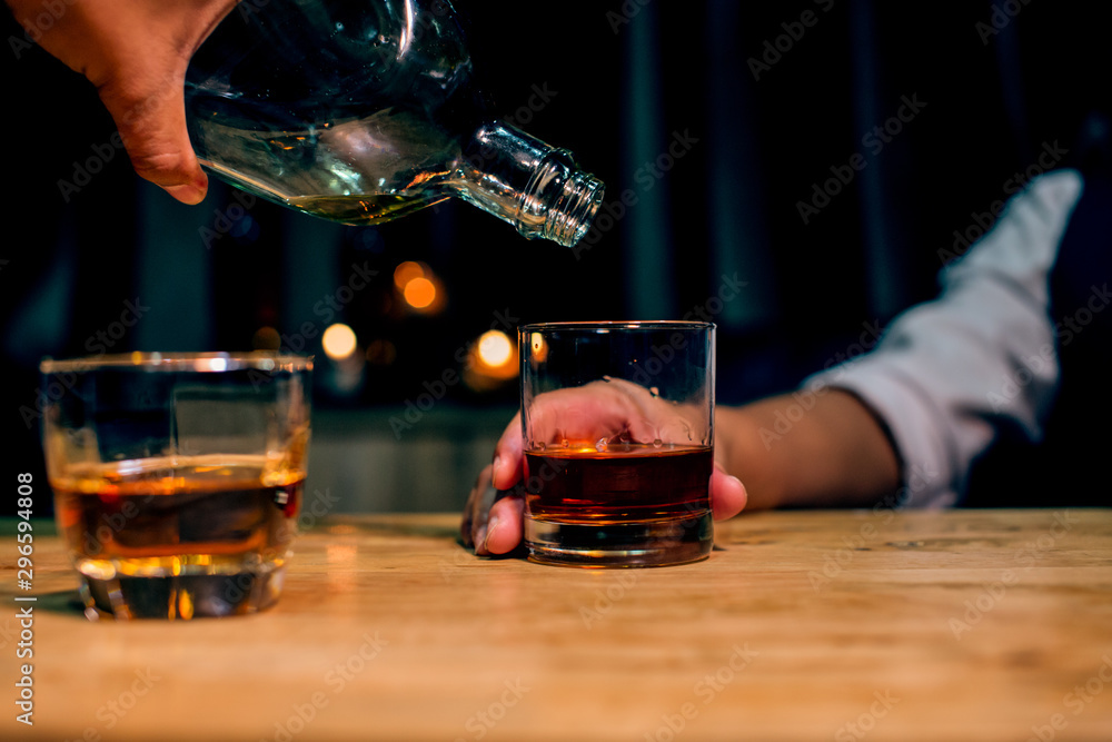 Barman pouring whiskey whiskey glass beautiful night Barman pouring whiskey whiskey glass beautiful night