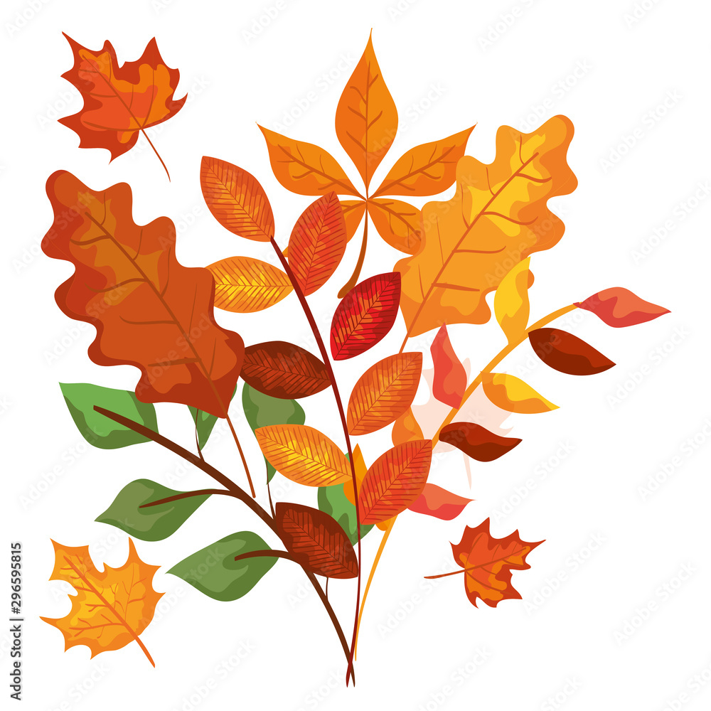 Naklejka premium autumn branches with leafs isolated icon vector illustration design