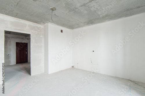 Russia, Moscow- May 21, 2019: interior room apartment. standard repair decoration. rough repair for self-finishing. finishing stage of construction