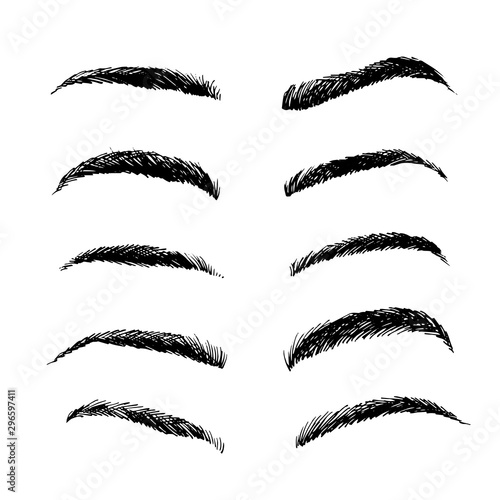 Eyebrows shapes vector set, sketch collection isolated on white background