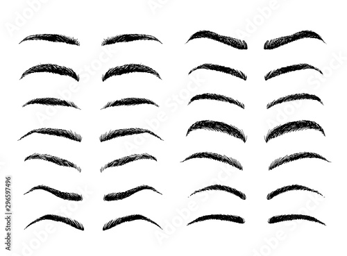 Eyebrows shapes vector set, sketch collection isolated on white background
