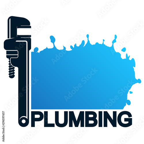 Wrench for plumbing and blue drops of water symbol