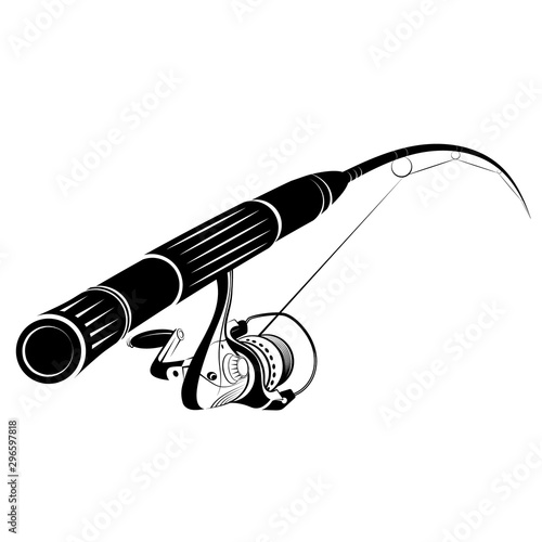 Fishing rod with a reel and fishing line silhouette for hobbies