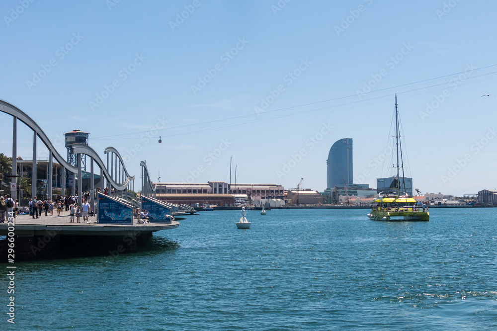 The port of Barcelona, at the end of the Ramblas In the photo, the Ramblas on the sea, the W Hotel building and the funicular tower