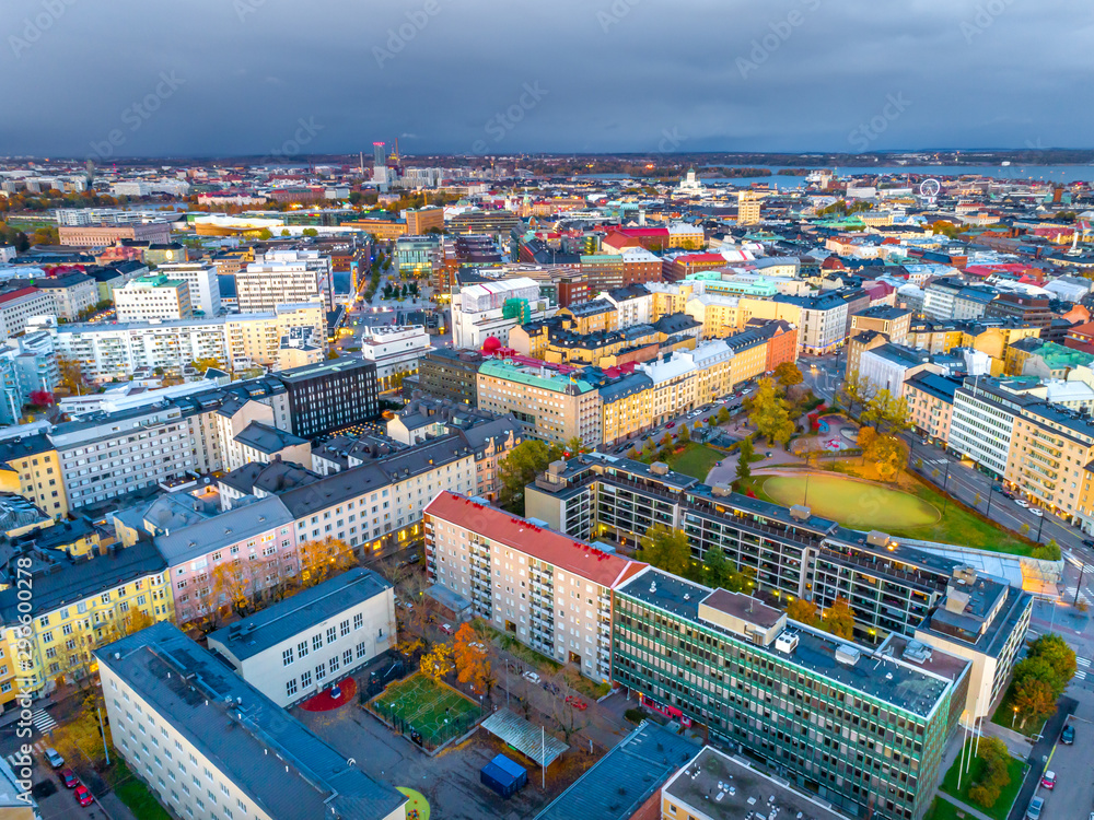 Aerial view of Helsinki at dusk, Finland