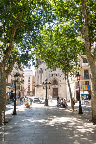People hanging out and walking around El Passeig del Born, a rectangular open space which stretches from the Santa Maria del Mar church to Placa Comercial