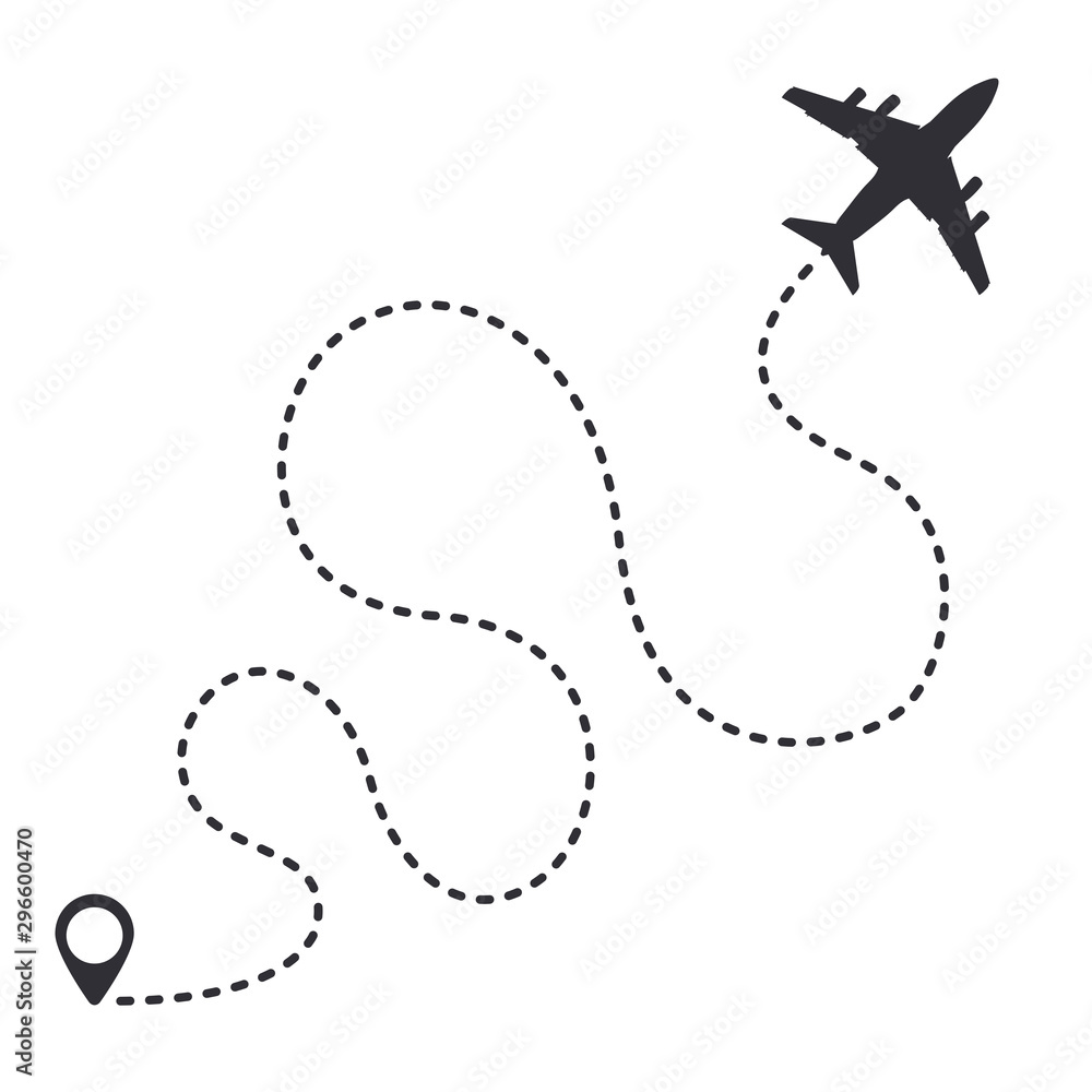 aircraft trail with dotted line. Traveler tracks marked with dotted lines. Aircplane tracking on route on white background aircraft trail with dotted line. Traveler tracks marked with dotted lines. Aircplane tracking on route on white background