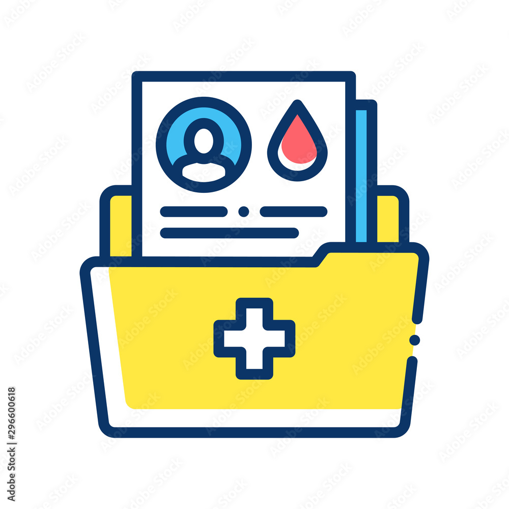 Medical file folder color line icon. Patient disease history. List of blood transfusion donors concept. Pictogram for web, mobile app, promo.