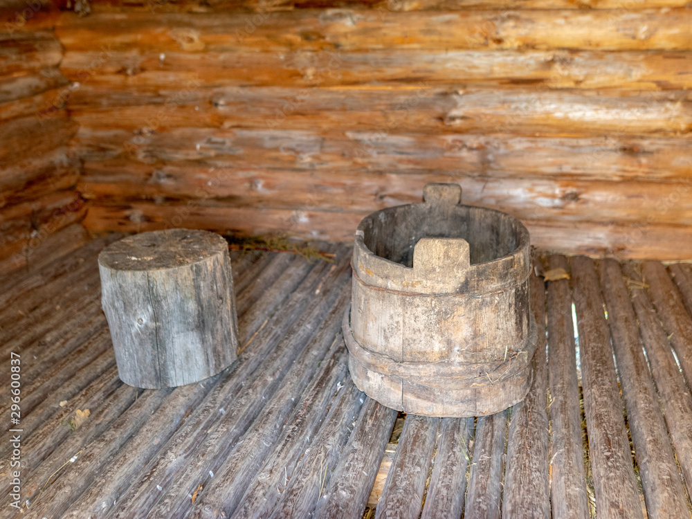 picture with the inside of an old wooden house picture with the inside of an old wooden house