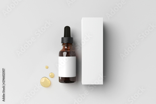 Serum bottle and package 3d illustration isolated on white background.