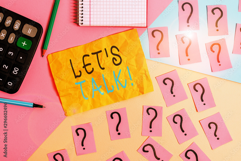 Writing note showing Let S Is Talk. Business concept for suggesting in the beginning of a conversation on the topic Mathematics stuff and writing equipment above pastel colours background Writing note showing Let S Is Talk. Business concept for suggesting in the beginning of a conversation on the topic Mathematics stuff and writing equipment above pastel colours background