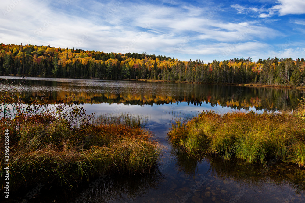 Beautiful fall reflection in mauricie national park