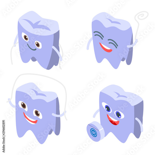 Floss icons set. Isometric set of floss vector icons for web design isolated on white background