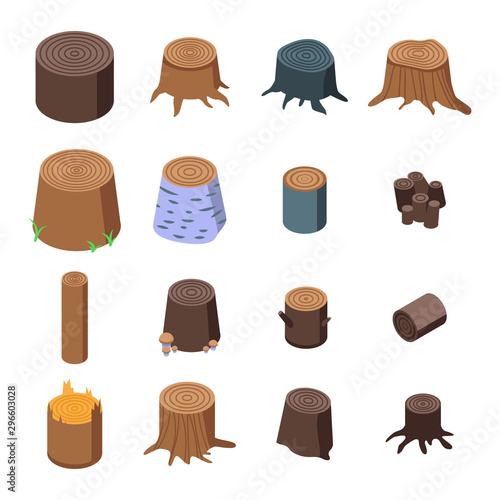 Stumps tree icons set. Isometric set of stumps tree vector icons for web design isolated on white background