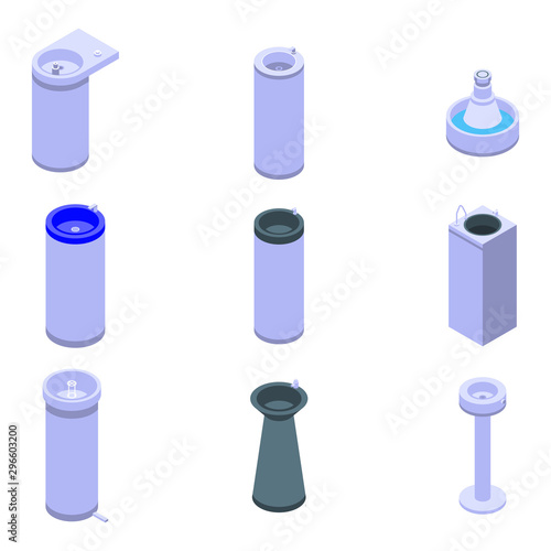 Drinking fountain icons set. Isometric set of drinking fountain vector icons for web design isolated on white background