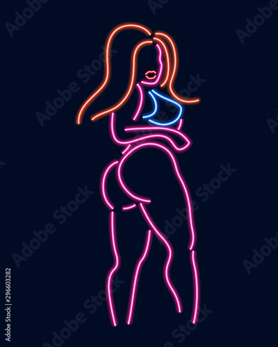 Neon silhouette of girl. Vector