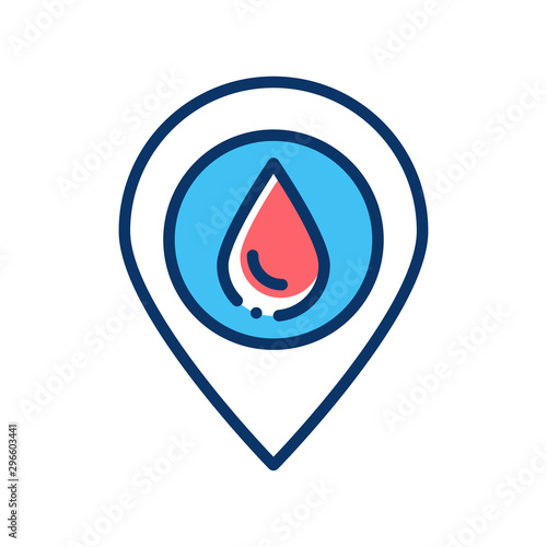 Blood bank location color line icon. Transfusion,donation, charity concept. Pictogram for web, mobile app, promo. UI UX design element.