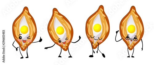 cute kawaii characters. Georgian cuisine. Khachapuri national dish.
