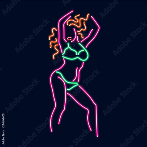 Neon silhouette of girl. Vector © Anna