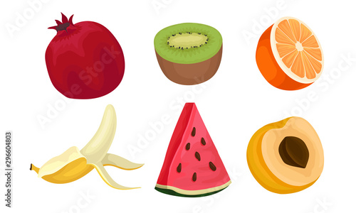 Tropical Fruit Vector Set Isolated On White Background.