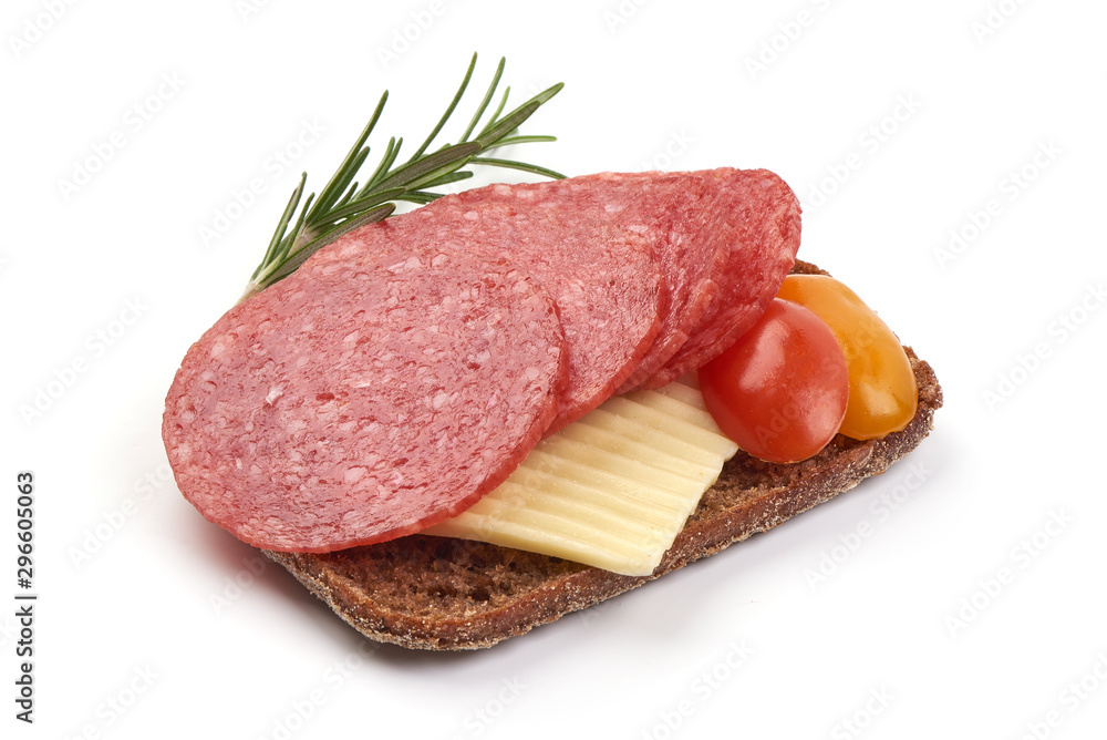 Slices of smoked salami with herbs and spices, isolated on white background Slices of smoked salami with herbs and spices, isolated on white background