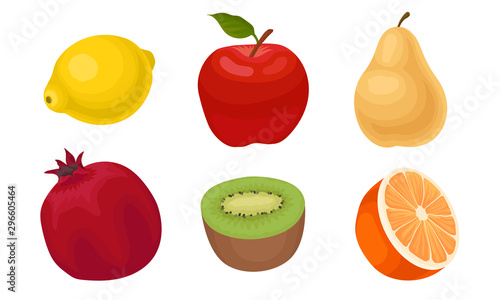 Tropical Fruit Vector Set Isolated On White Background.
