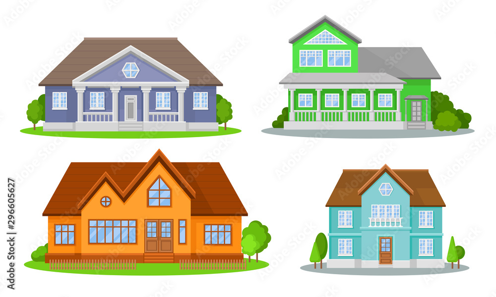 Mansions Set. Contemporary Colourful Buildings Vector Illustrated Concepts Mansions Set. Contemporary Colourful Buildings Vector Illustrated Concepts