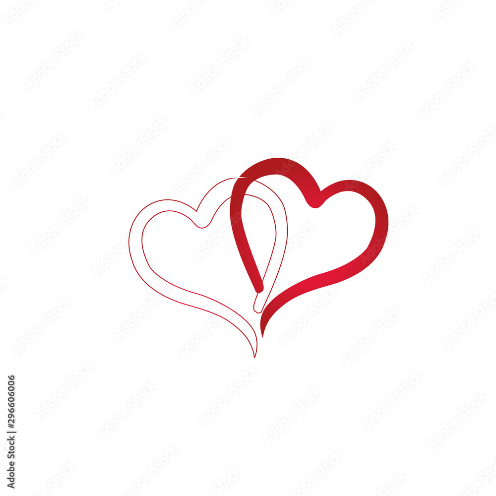 two hearts connected. Valentine day. Love hearts. Stock vector illustration isolated on white background.