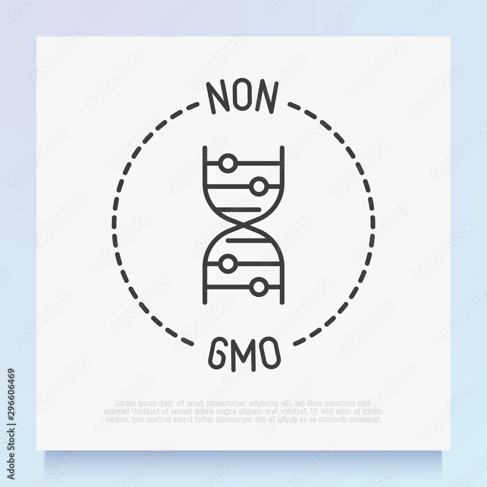 Non GMO symbol. Thin line icon for organic food, beauty product. Modern vector illustration. Non GMO symbol. Thin line icon for organic food, beauty product. Modern vector illustration.
