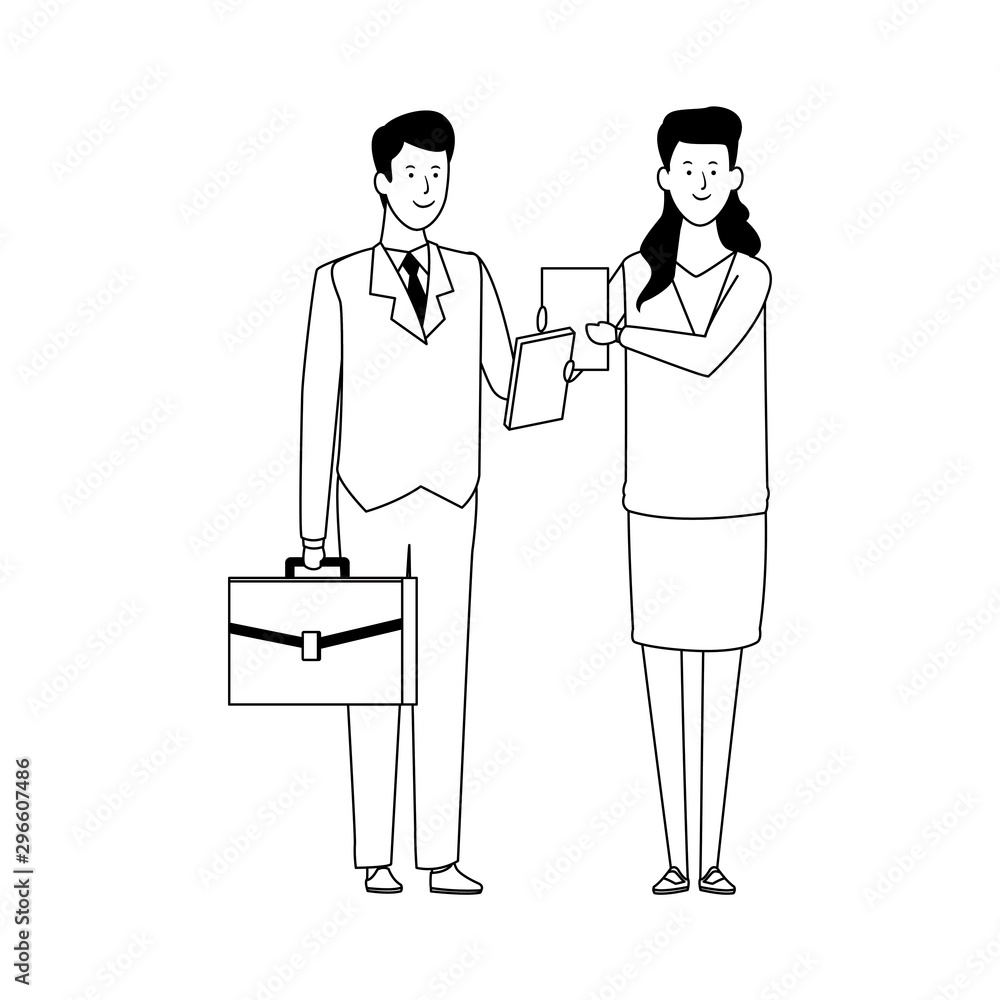 cartoon business happy woman and man standing cartoon business happy woman and man standing