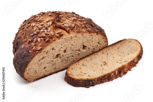 Traditional round rye bread, isolated on white background