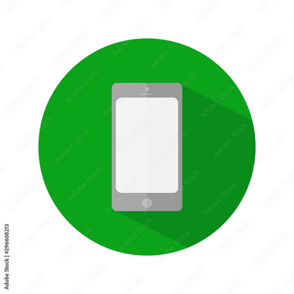 Simple design of a mobile phone in a green circle on a white background Simple design of a mobile phone in a green circle on a white background