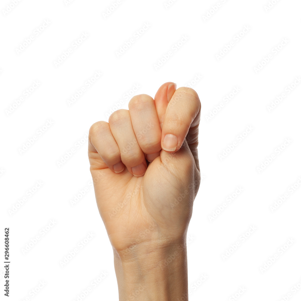 Finger spelling letter T in American Sign Language on white background Finger spelling letter T in American Sign Language on white background