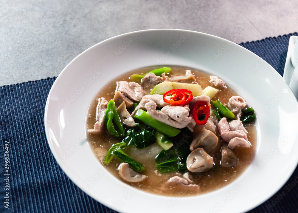 Fried noodle with pork kale in gravy, Delicious Asian food Fried noodle with pork kale in gravy, Delicious Asian food