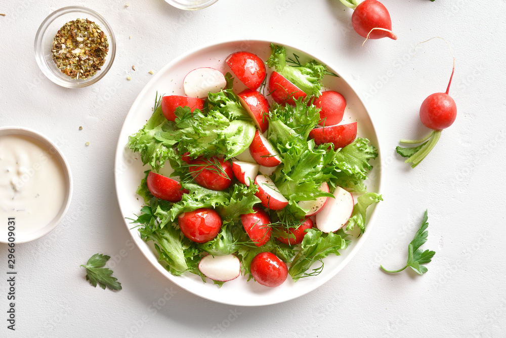 Radish salad with lettuce leaves