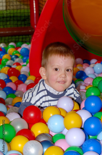 The child has a rest in the children's entertainment center.