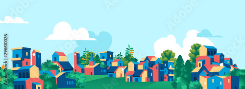 Cartoon town city village skyline vector illustration